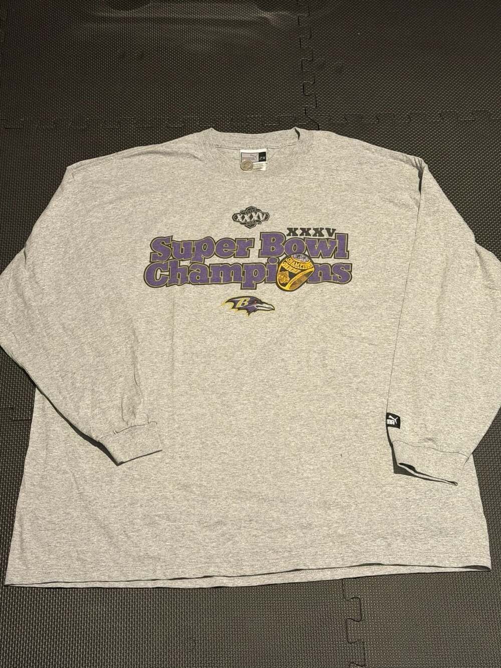 2001 Baltimore Ravens Super Bowl XXXV Champions Long Sleeve T-Shirt - Heather Gr